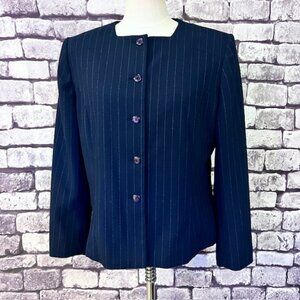Dressbarn Navy W/ White Pinstriped Jacket Size 14